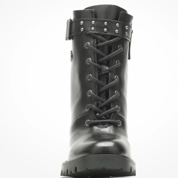 Harley-Davidson Adina Lace-Up Moto Boots Women’s 7 Black Leather Block Heel - Picture 2 of 7
